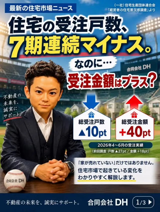 🏠 住宅の受注戸数、7期連続マイナス。