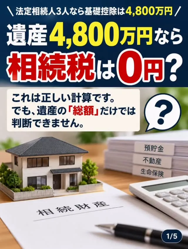 「遺産が4,800万円以下なら、相続税はかからない」